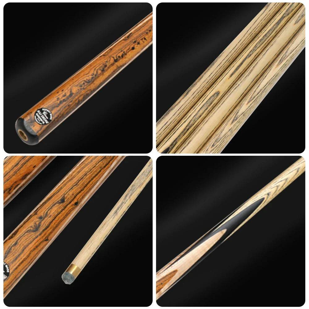 ARIX Billiard 1/2 Tip, Maple Tiger Ash Shaft, 10.3mm Butt Cue Ebony Split, - Leather 4-Splice 145cm