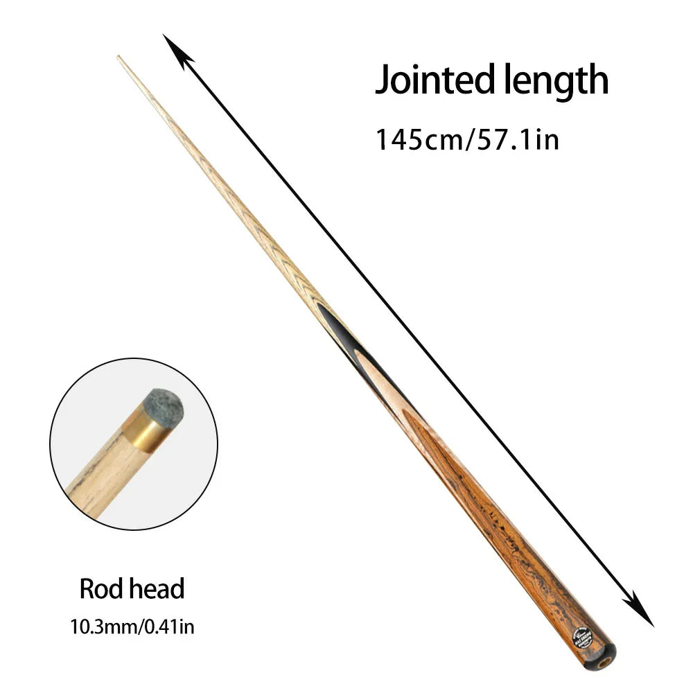 ARIX Billiard 1/2 Tip, Maple Tiger Ash Shaft, 10.3mm Butt Cue Ebony Split, - Leather 4-Splice 145cm