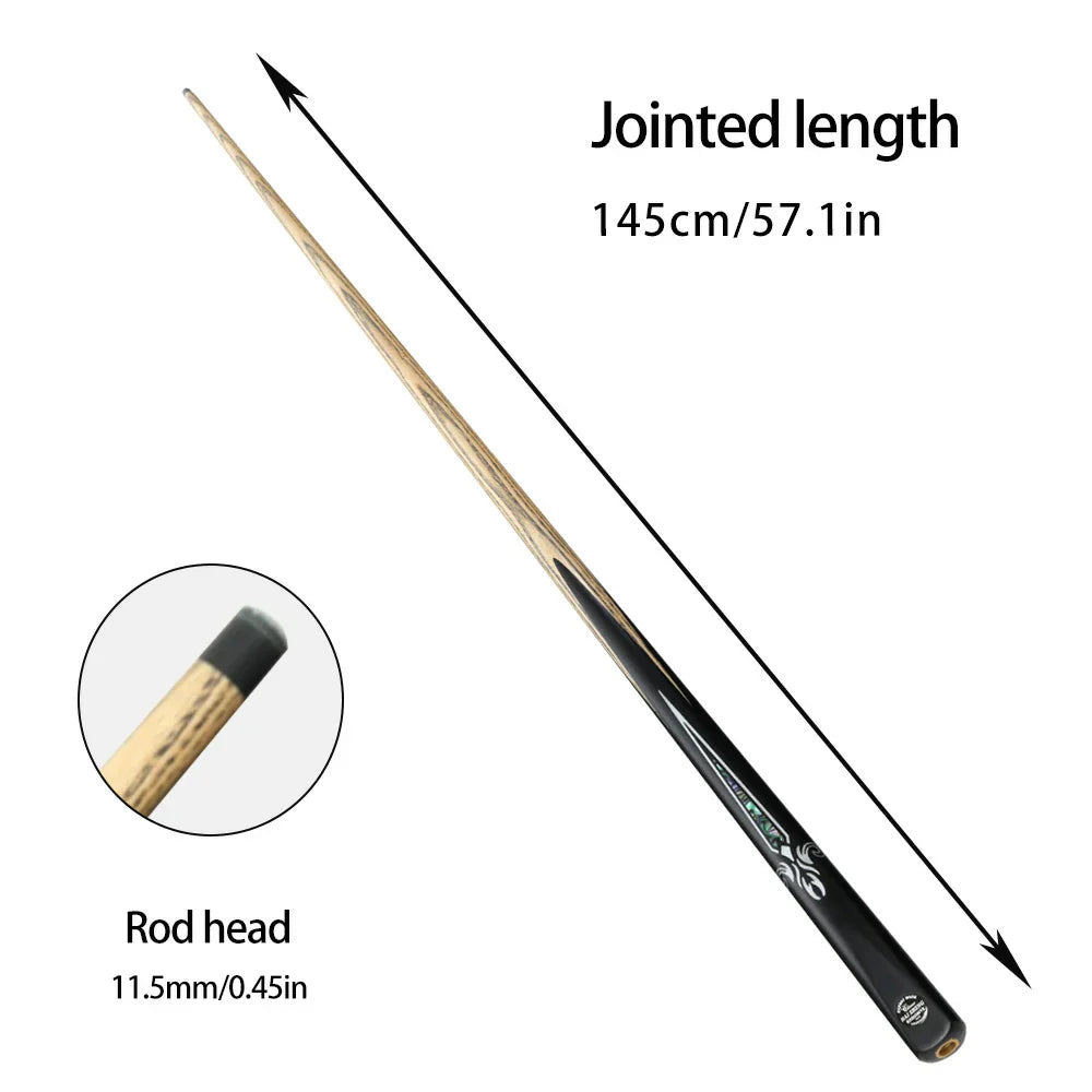 ARIX Billiard Ebony Abalone 1/2 Ferrule - Black Acrylic Shaft, Split, Cue Phenolic Tip, 11.5mm Ash with Inlay, 145cm