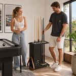 ARIX 12-Hole Billiard Cue Rack Thickened Metal Multi-Cue Storage with Accessory Holder for Game Room & Bar - Black