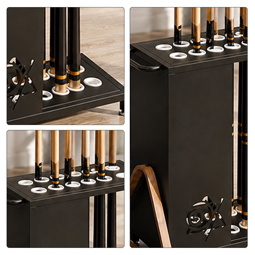 ARIX 12-Hole Billiard Cue Rack Thickened Metal Multi-Cue Storage with Accessory Holder for Game Room & Bar - Black