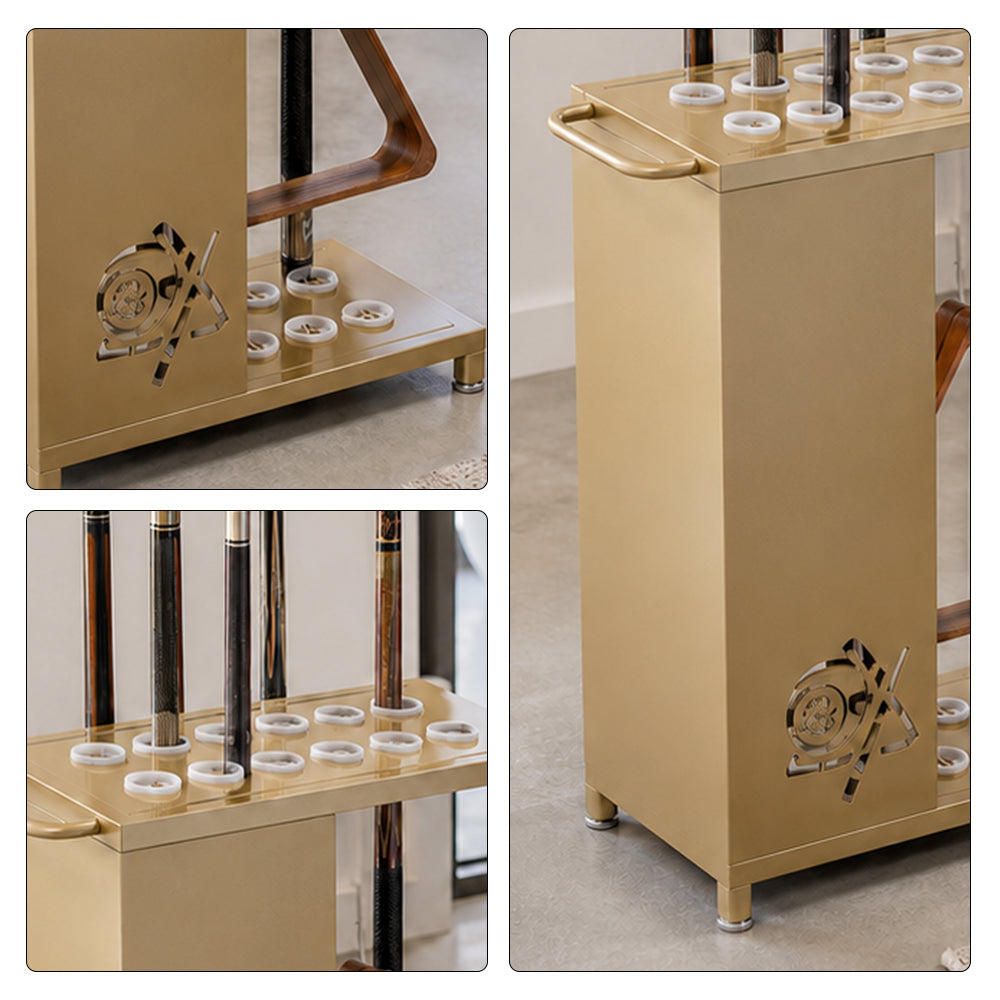 ARIX 12-Hole Billiard Cue Rack Thickened Metal Multi-Cue Storage with Accessory Holder for Game Room & Bar - Gold