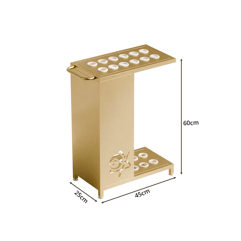 ARIX 12-Hole Billiard Cue Rack Thickened Metal Multi-Cue Storage with Accessory Holder for Game Room & Bar - Gold