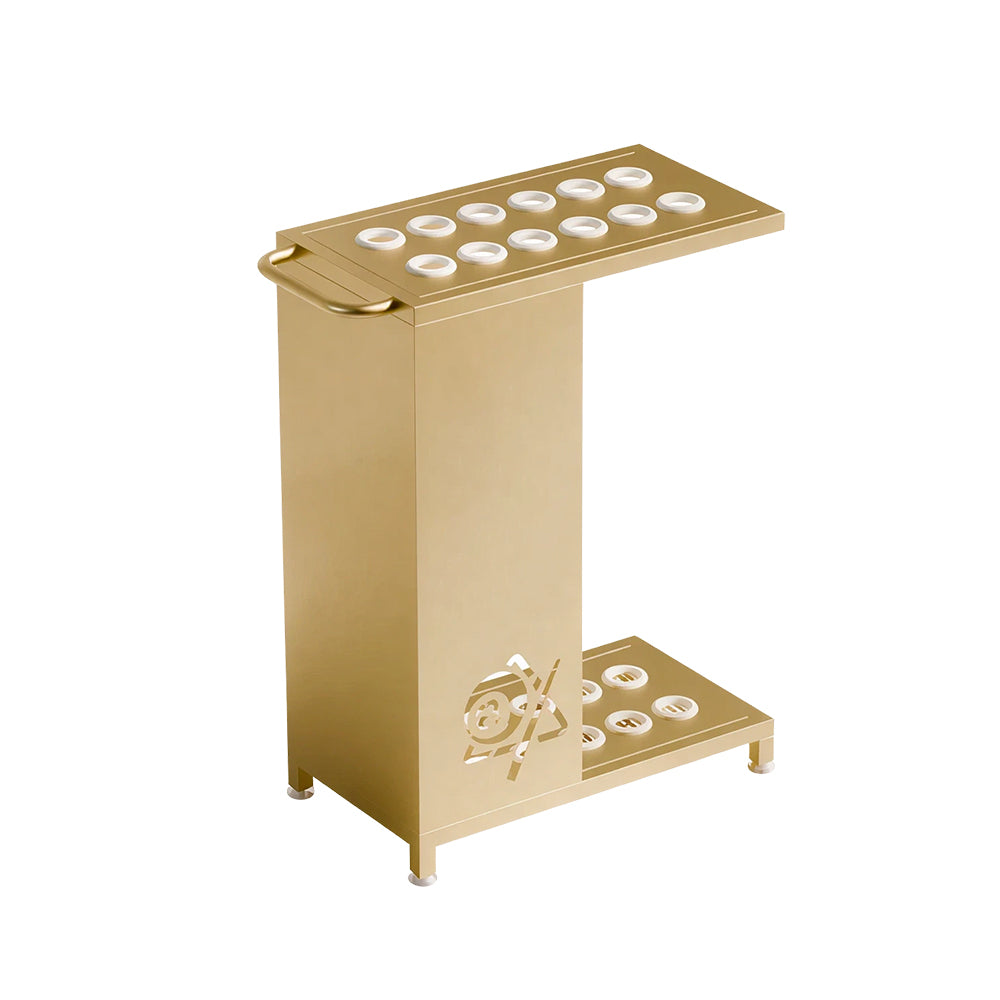 ARIX 12-Hole Billiard Cue Rack Thickened Metal Multi-Cue Storage with Accessory Holder for Game Room & Bar - Gold