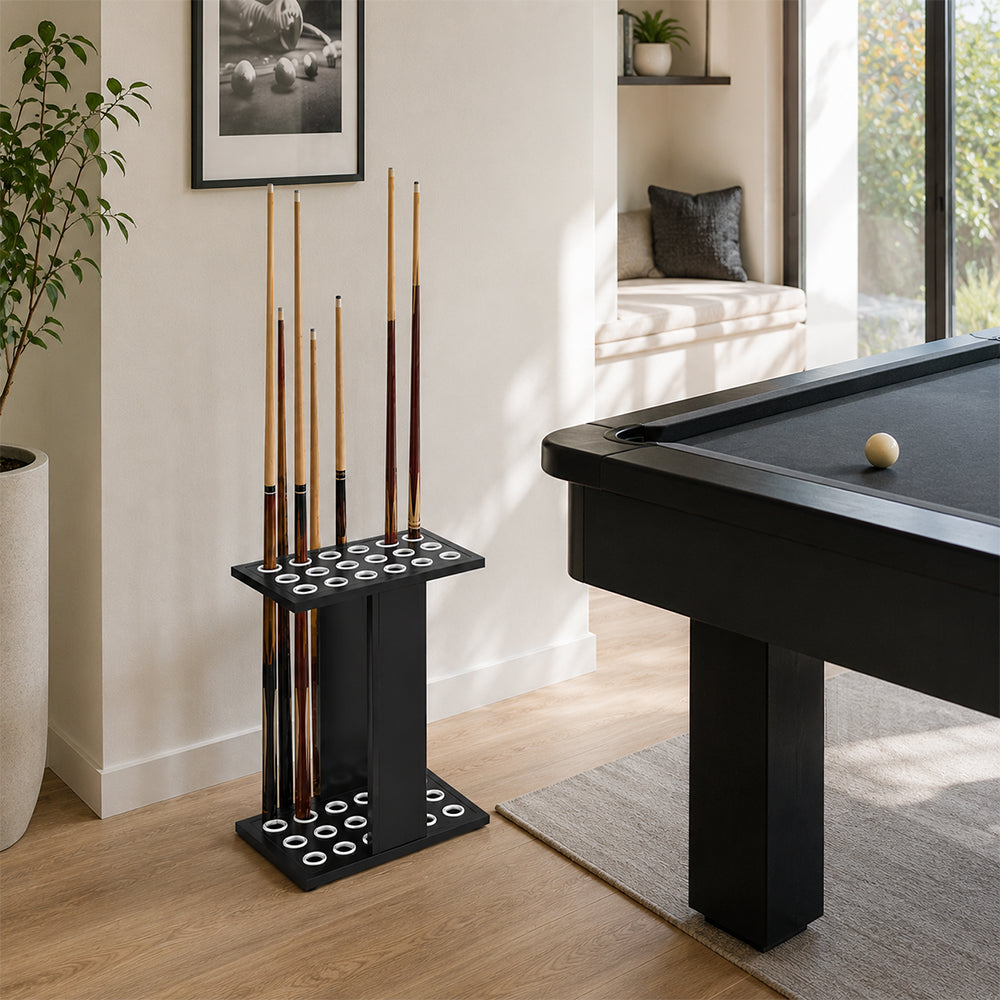 ARIX 18-Hole Billiard Cue Rack Thickened Metal Multi-Cue Storage with Accessory Holder for Game Room & Bar - Black