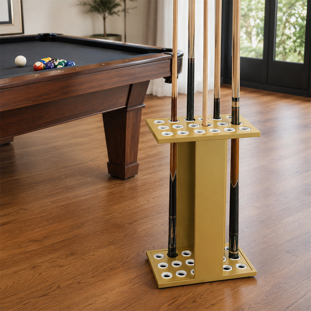 ARIX 18-Hole Billiard Cue Rack Thickened Metal Multi-Cue Storage with Accessory Holder for Game Room & Bar - Gold
