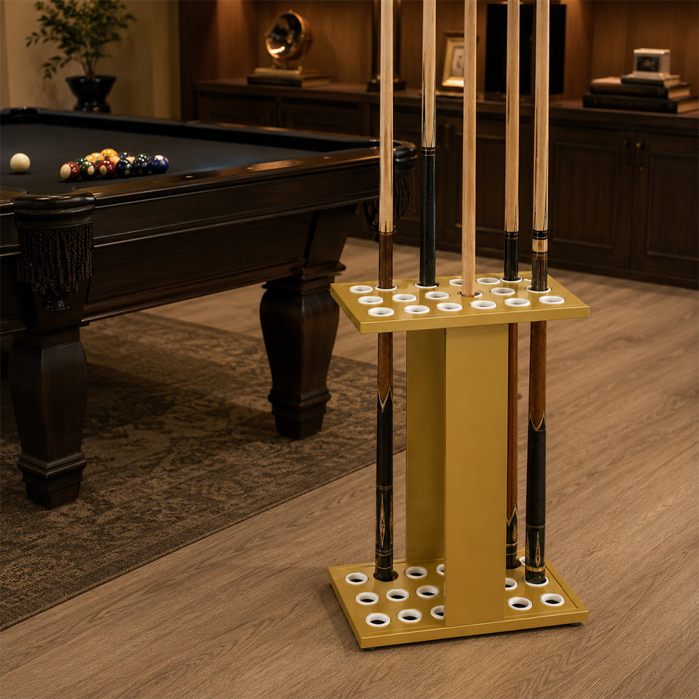 ARIX 18-Hole Billiard Cue Rack Thickened Metal Multi-Cue Storage with Accessory Holder for Game Room & Bar - Gold