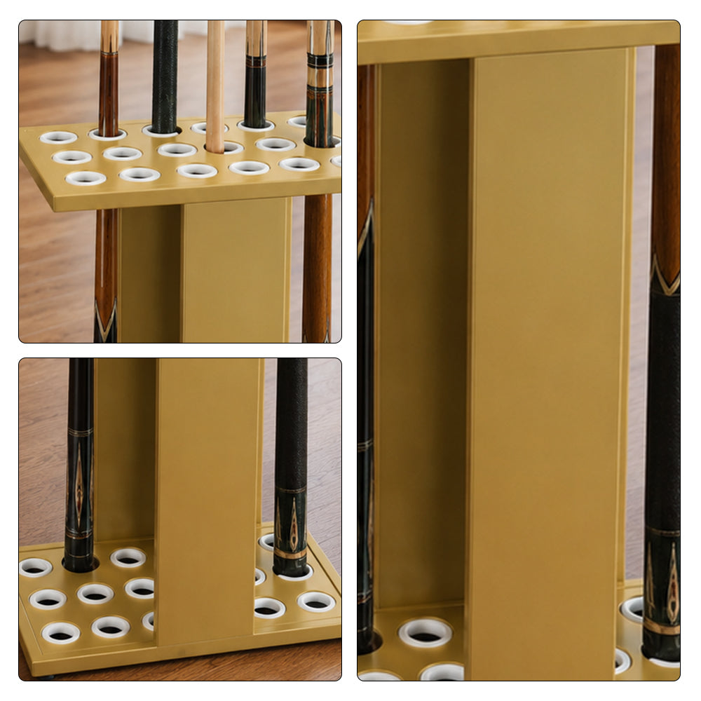 ARIX 18-Hole Billiard Cue Rack Thickened Metal Multi-Cue Storage with Accessory Holder for Game Room & Bar - Gold