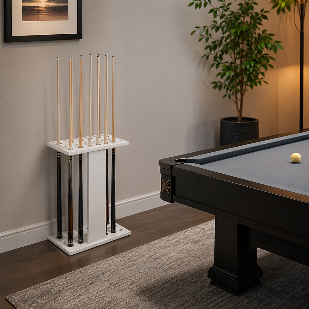 ARIX 18-Hole Billiard Cue Rack Thickened Metal Multi-Cue Storage with Accessory Holder for Game Room & Bar - White