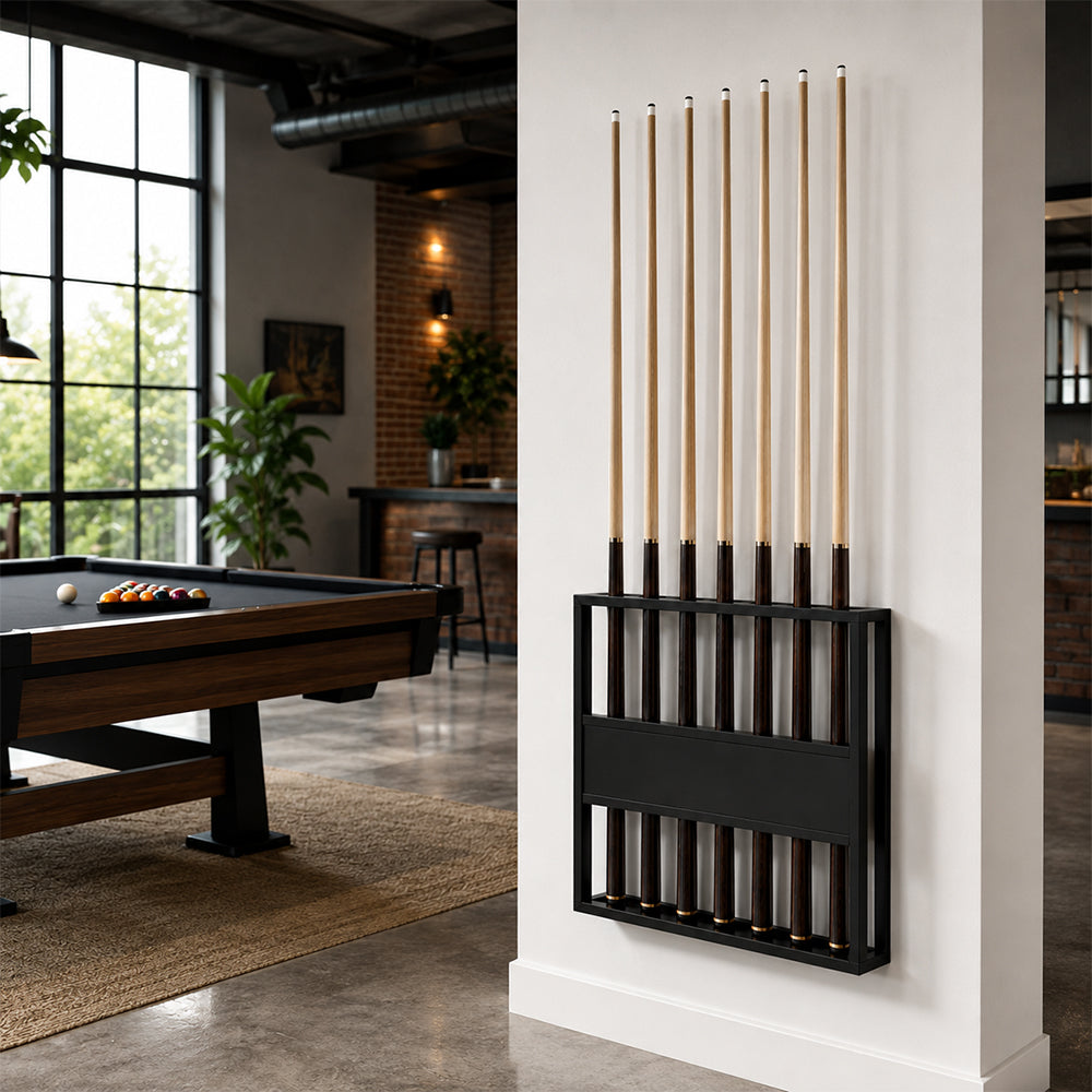 ARIX 9-Hole Billiard Cue Rack Thickened Metal Multi-Cue Storage with Rubber Protection for Game Room & Bar - Black