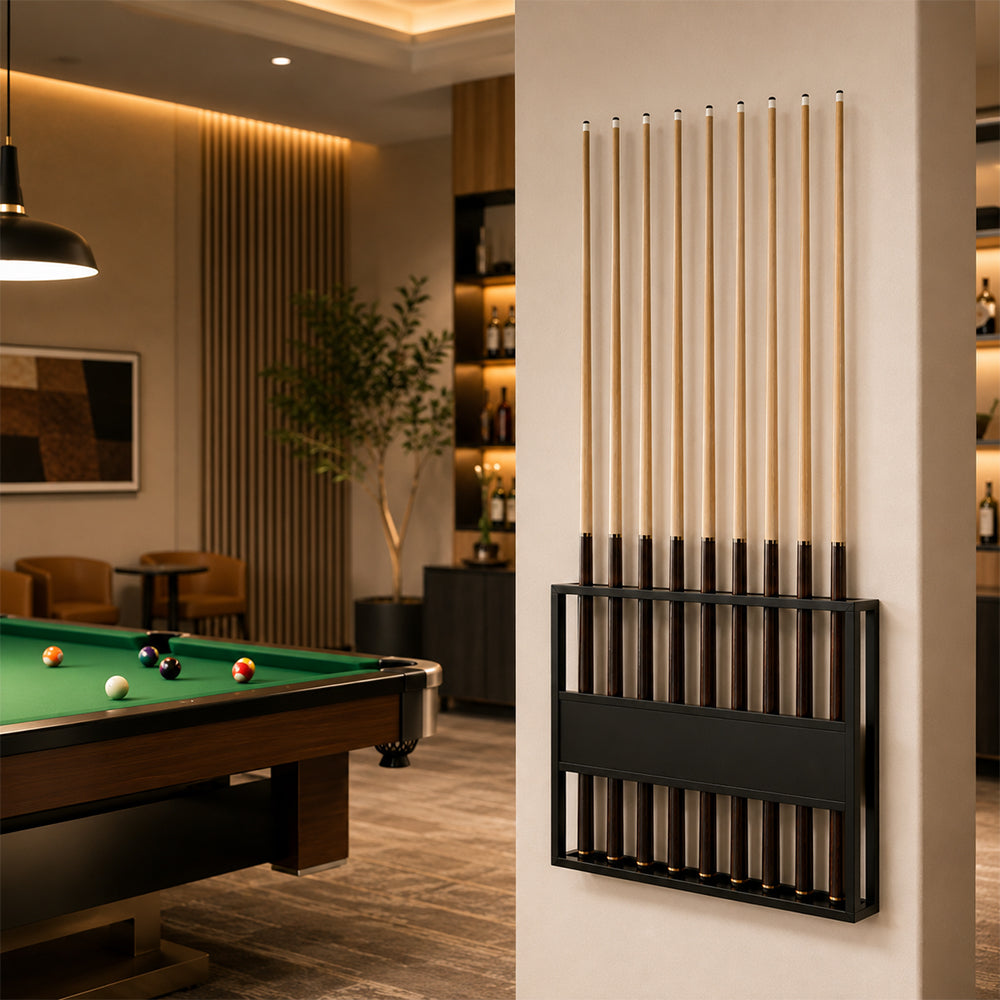 ARIX 9-Hole Billiard Cue Rack Thickened Metal Multi-Cue Storage with Rubber Protection for Game Room & Bar - Black