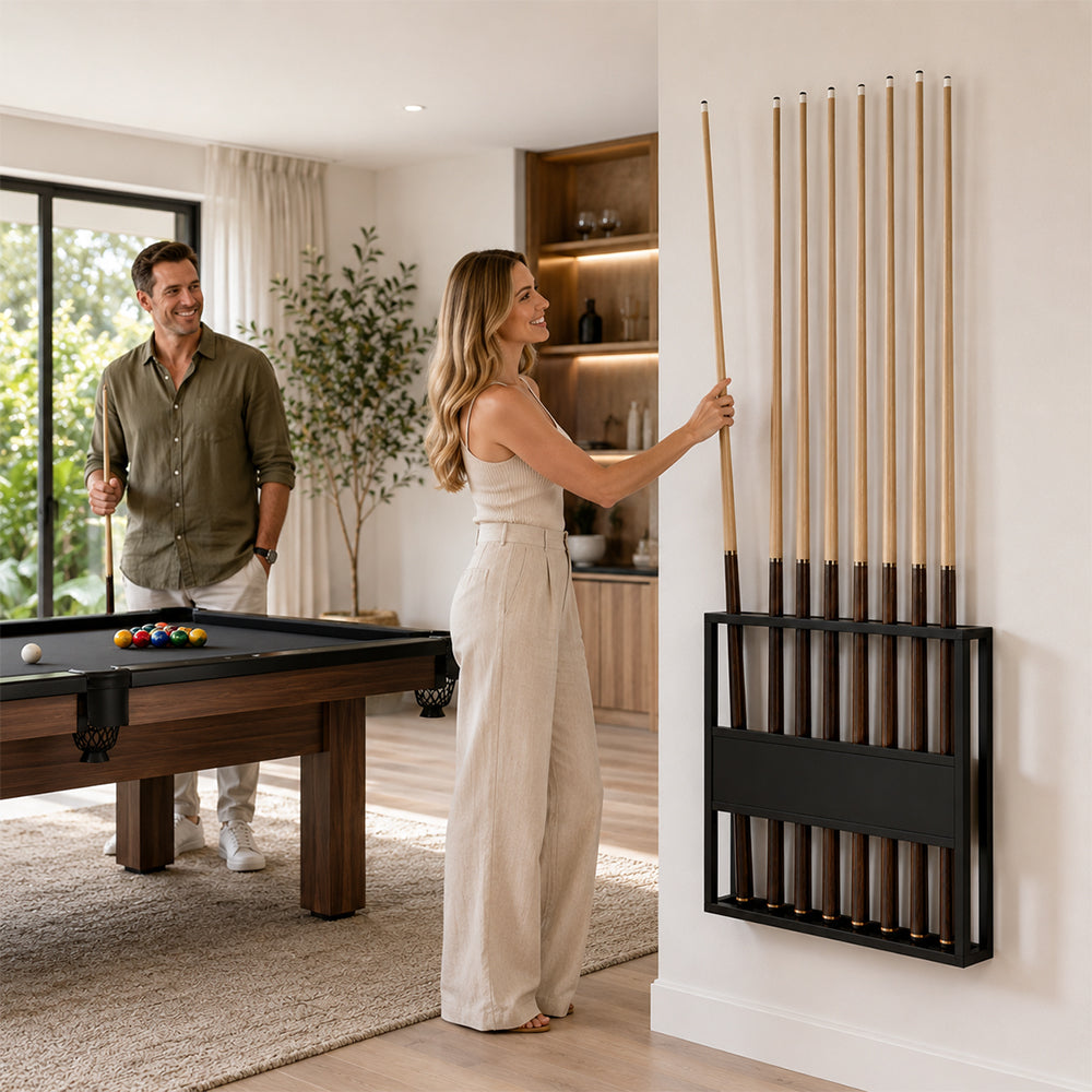ARIX 9-Hole Billiard Cue Rack Thickened Metal Multi-Cue Storage with Rubber Protection for Game Room & Bar - Black
