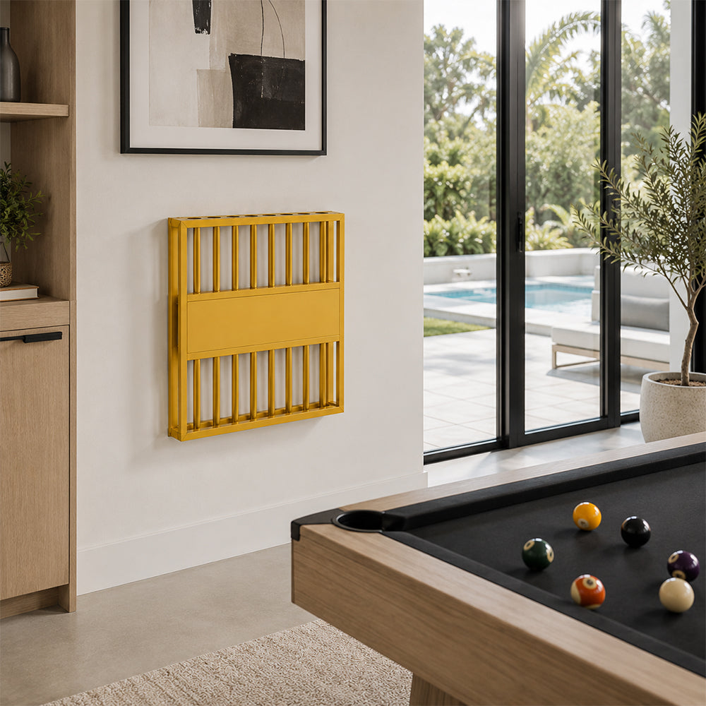 ARIX 9-Hole Billiard Cue Rack Thickened Metal Multi-Cue Storage with Rubber Protection for Game Room & Bar - Gold