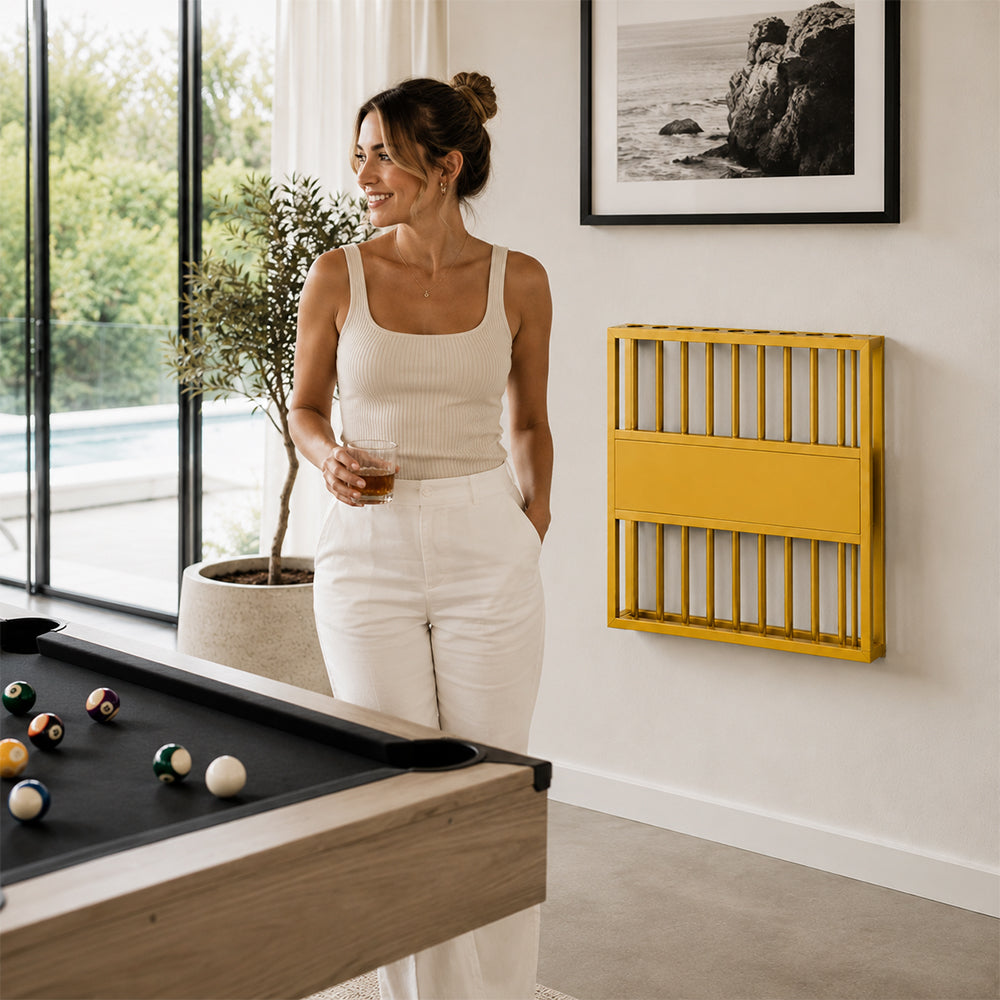 ARIX 9-Hole Billiard Cue Rack Thickened Metal Multi-Cue Storage with Rubber Protection for Game Room & Bar - Gold