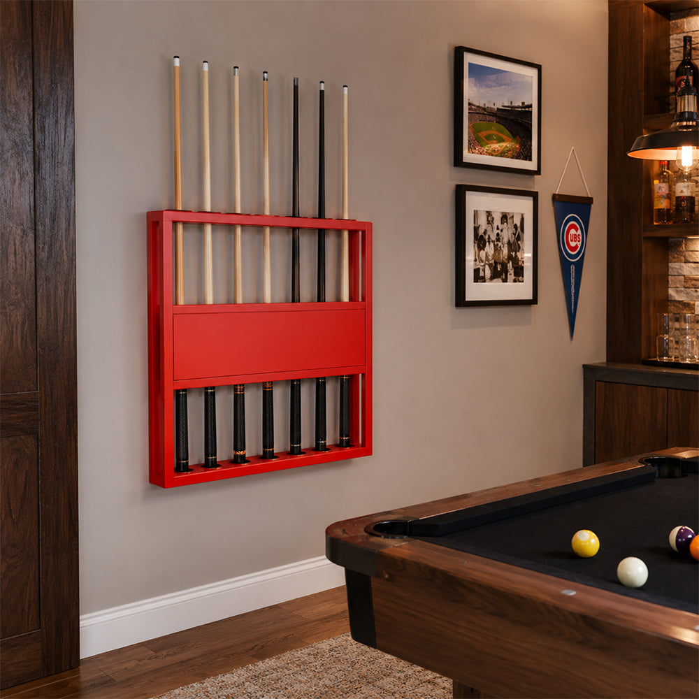 ARIX 9-Hole Billiard Cue Rack Thickened Metal Multi-Cue Storage with Rubber Protection for Game Room & Bar - Red