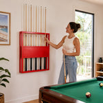 ARIX 9-Hole Billiard Cue Rack Thickened Metal Multi-Cue Storage with Rubber Protection for Game Room & Bar - Red