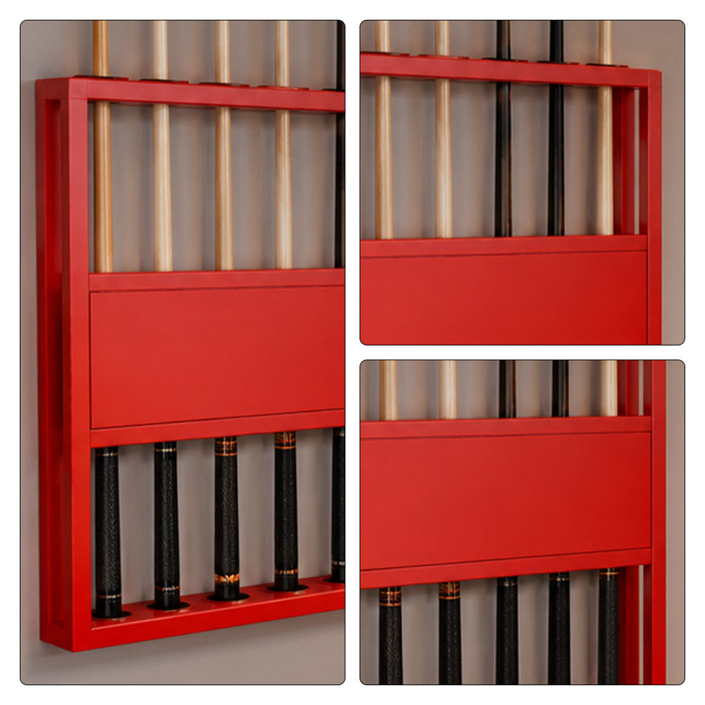 ARIX 9-Hole Billiard Cue Rack Thickened Metal Multi-Cue Storage with Rubber Protection for Game Room & Bar - Red