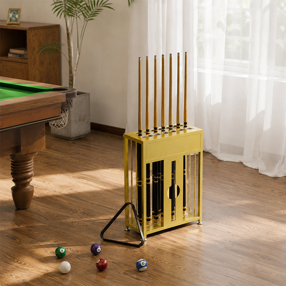 ARIX 20-Hole Billiard Cue Rack Thickened Metal Multi-Cue Storage with Rubber Protection for Game Room & Bar - Gold