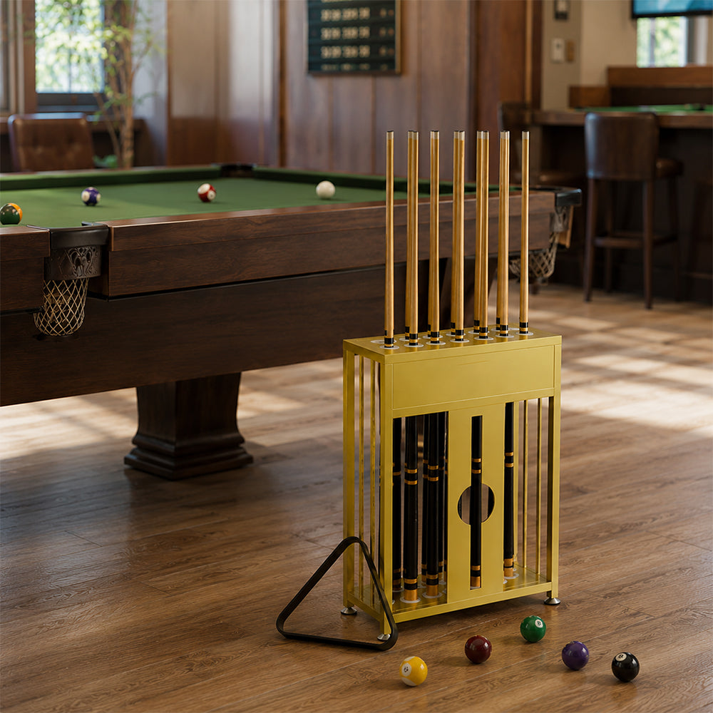 ARIX 20-Hole Billiard Cue Rack Thickened Metal Multi-Cue Storage with Rubber Protection for Game Room & Bar - Gold