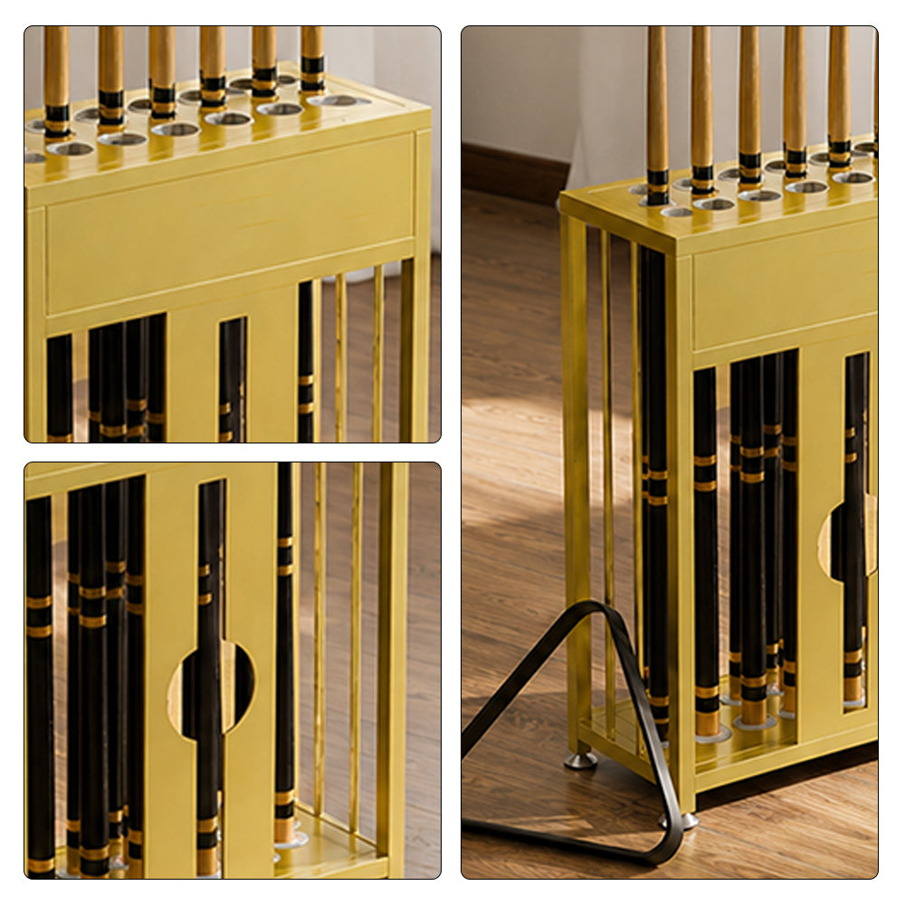 ARIX 20-Hole Billiard Cue Rack Thickened Metal Multi-Cue Storage with Rubber Protection for Game Room & Bar - Gold