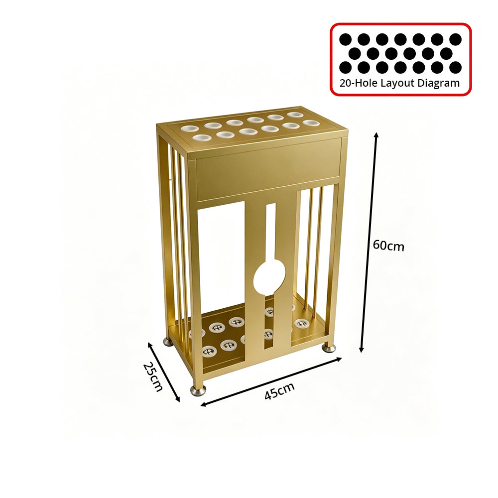 ARIX 20-Hole Billiard Cue Rack Thickened Metal Multi-Cue Storage with Rubber Protection for Game Room & Bar - Gold