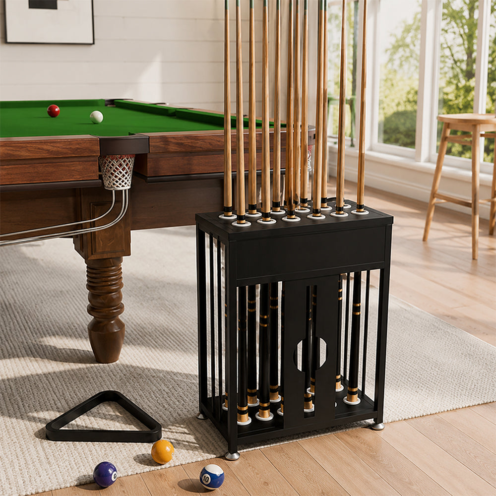 ARIX 20-Hole Billiard Cue Rack Thickened Metal Multi-Cue Storage with Rubber Protection for Game Room & Bar - Black