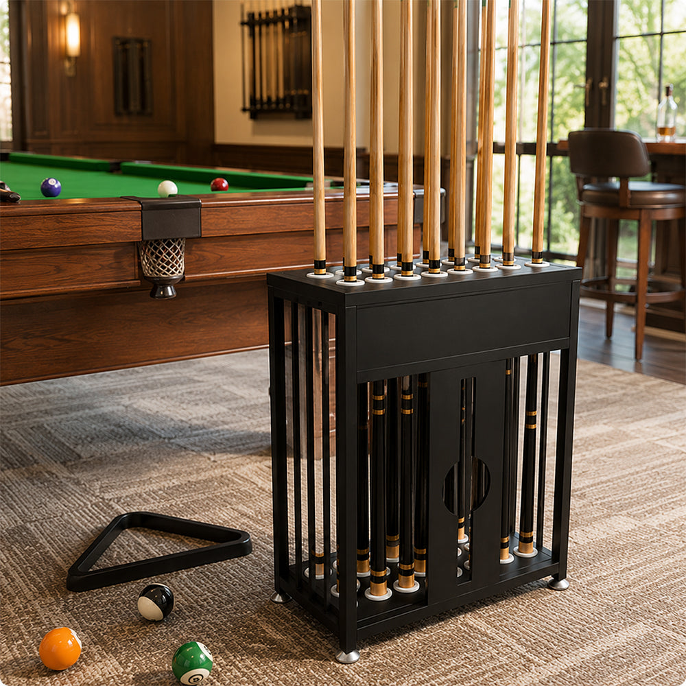 ARIX 20-Hole Billiard Cue Rack Thickened Metal Multi-Cue Storage with Rubber Protection for Game Room & Bar - Black