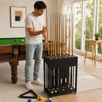 ARIX 20-Hole Billiard Cue Rack Thickened Metal Multi-Cue Storage with Rubber Protection for Game Room & Bar - Black