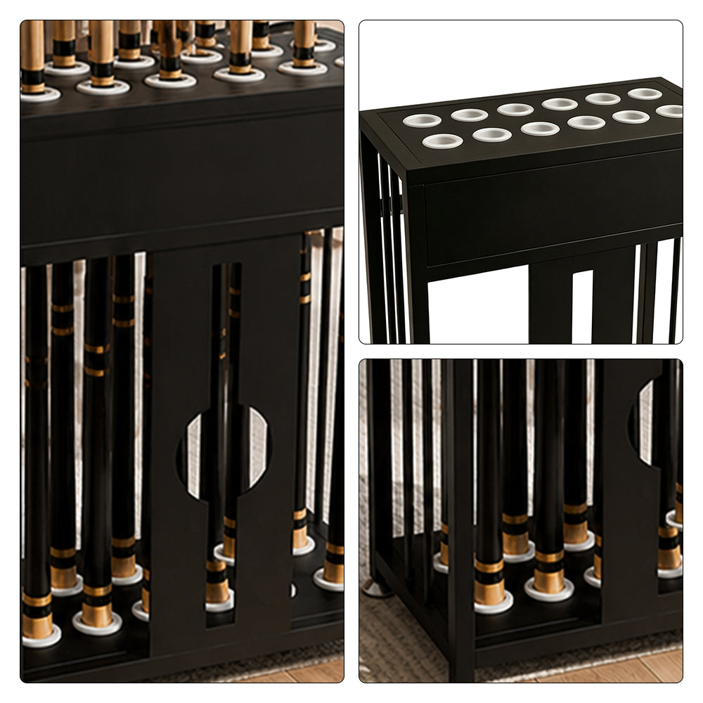 ARIX 20-Hole Billiard Cue Rack Thickened Metal Multi-Cue Storage with Rubber Protection for Game Room & Bar - Black