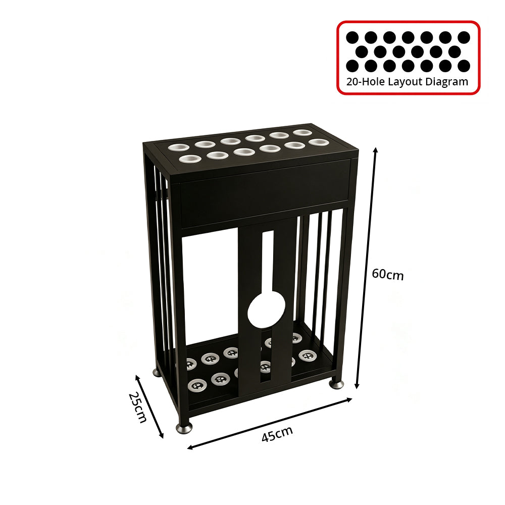 ARIX 20-Hole Billiard Cue Rack Thickened Metal Multi-Cue Storage with Rubber Protection for Game Room & Bar - Black