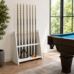 ARIX Pool Cue Rack Thickened Wood-Grain Trapezoid 10-Hole Billiard Cue Stand for Home, Game Room, Bar & Club - White