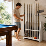ARIX Pool Cue Rack Thickened Wood-Grain Trapezoid 10-Hole Billiard Cue Stand for Home, Game Room, Bar & Club - White