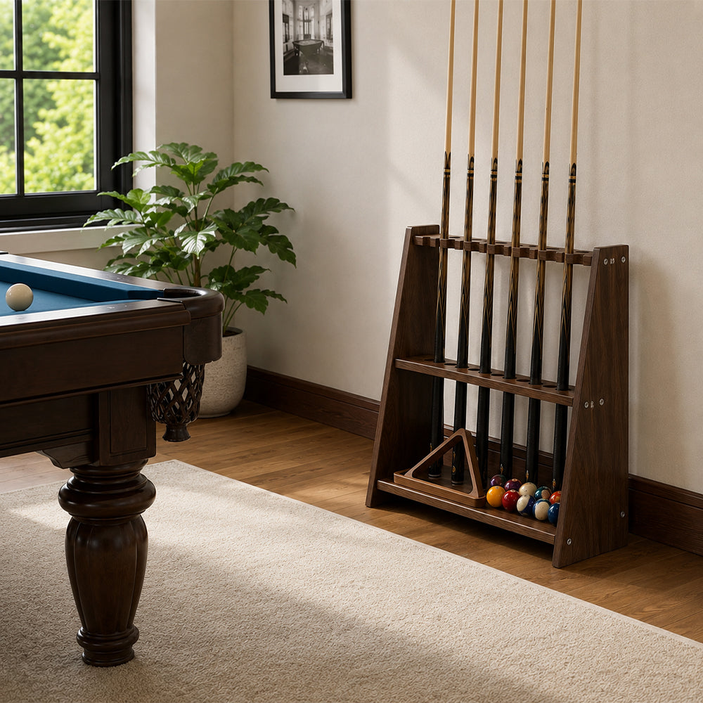 ARIX Pool Cue Rack Thickened Wood-Grain Trapezoid 10-Hole Billiard Cue Stand for Home Game Room Bar & Club - Brown