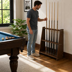 ARIX Pool Cue Rack Thickened Wood-Grain Trapezoid 10-Hole Billiard Cue Stand for Home Game Room Bar & Club - Brown