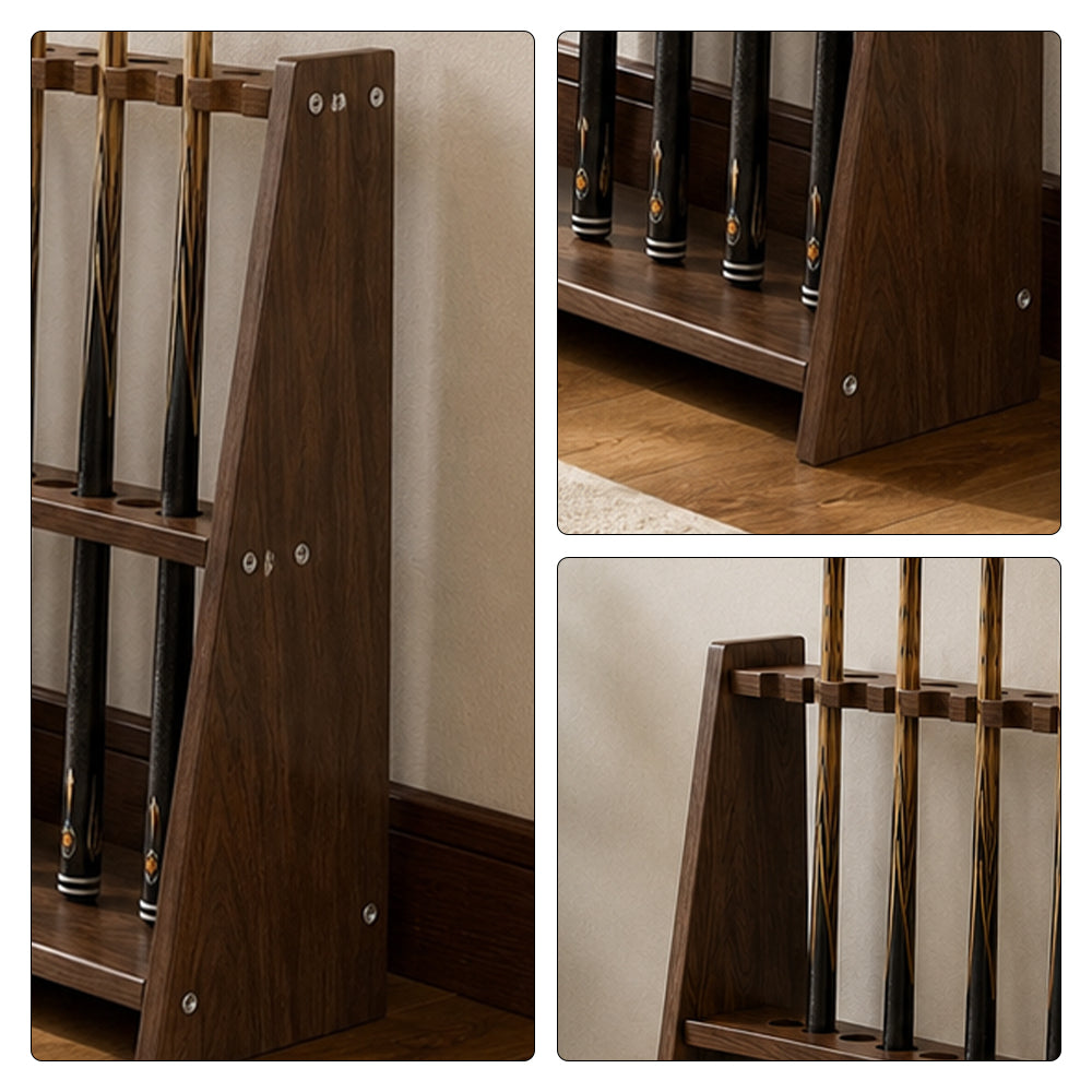 ARIX Pool Cue Rack Thickened Wood-Grain Trapezoid 10-Hole Billiard Cue Stand for Home Game Room Bar & Club - Brown