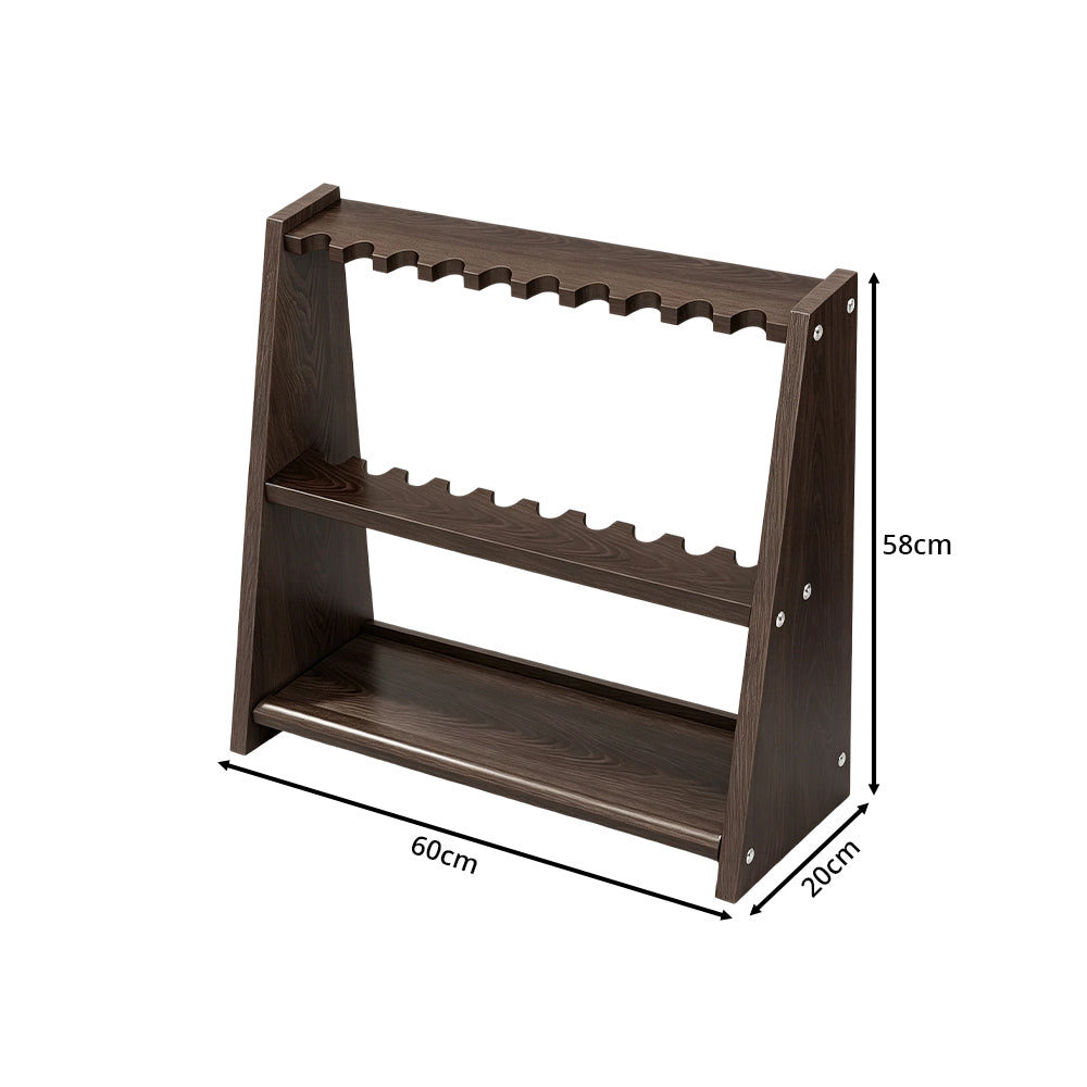 ARIX Pool Cue Rack Thickened Wood-Grain Trapezoid 10-Hole Billiard Cue Stand for Home Game Room Bar & Club - Brown
