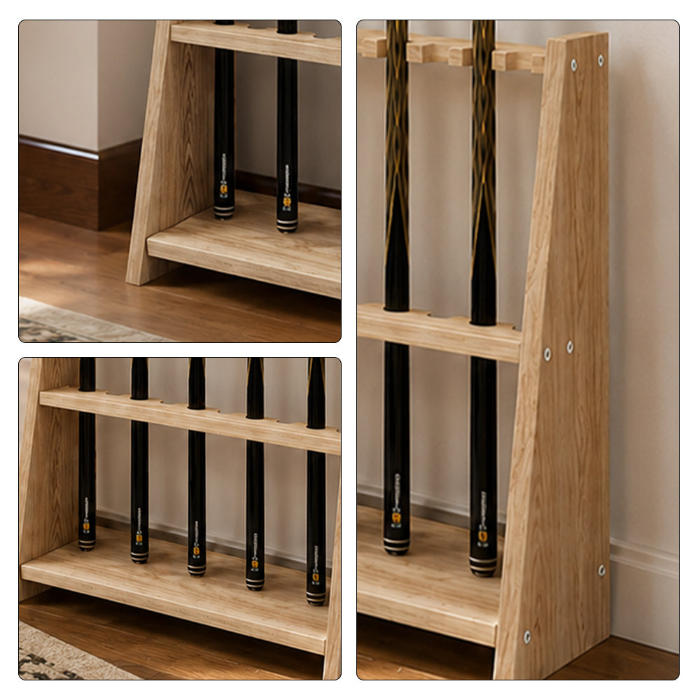 ARIX Pool Cue Rack Thickened Wood-Grain Trapezoid 10-Hole Billiard Cue Stand for Home Game Room Bar & Club - Wood