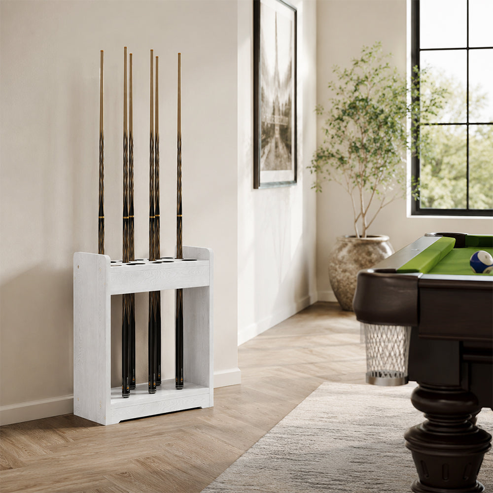 ARIX Pool Cue Rack Thickened Wood-Grain Cabinet-Style 12-Hole Billiard Cue Stand for Home Game Room Bar & Club - White