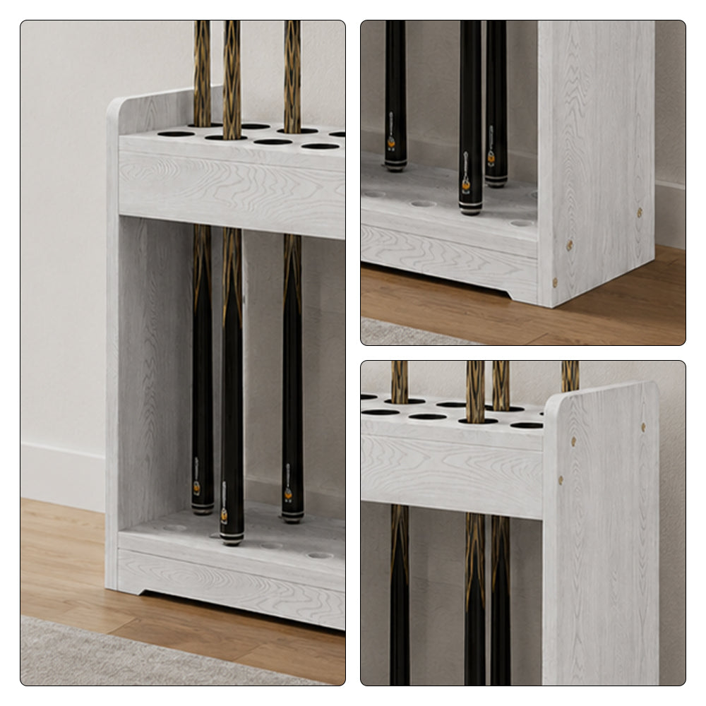 ARIX Pool Cue Rack Thickened Wood-Grain Cabinet-Style 12-Hole Billiard Cue Stand for Home Game Room Bar & Club - White