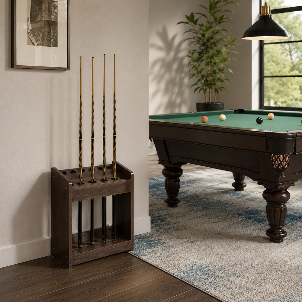 ARIX Pool Cue Rack Thickened Wood-Grain Cabinet-Style 12-Hole Billiard Cue Stand for Home Game Room Bar & Club - Brown