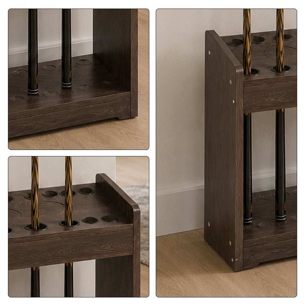 ARIX Pool Cue Rack Thickened Wood-Grain Cabinet-Style 12-Hole Billiard Cue Stand for Home Game Room Bar & Club - Brown