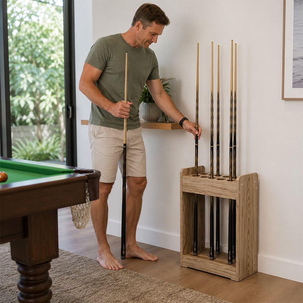 ARIX Pool Cue Rack Thickened Wood-Grain Cabinet-Style 12-Hole Billiard Cue Stand for Home Game Room Bar & Club - Wood