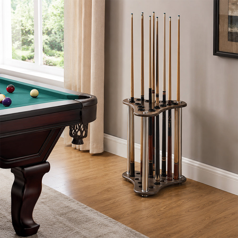 ARIX Pool Cue Rack Thickened Wood-Grain 12-Hole Billiard Cue Stand for Home Game Room Bar & Club - Brown