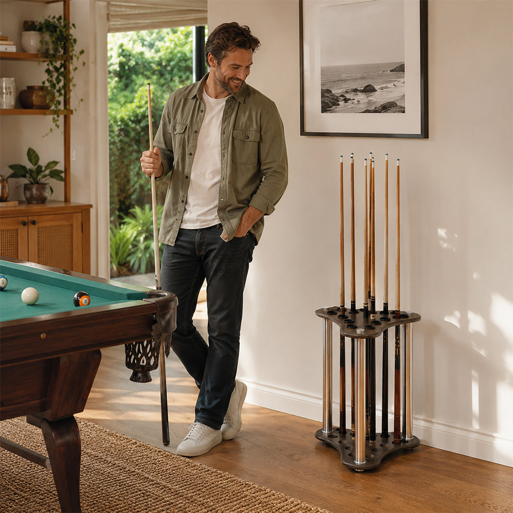ARIX Pool Cue Rack Thickened Wood-Grain 12-Hole Billiard Cue Stand for Home Game Room Bar & Club - Brown