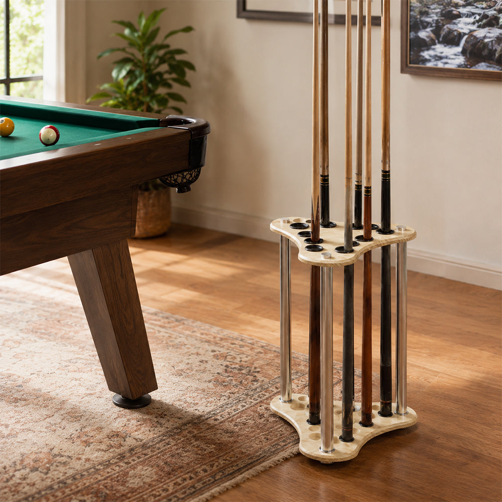ARIX Pool Cue Rack Thickened Wood-Grain 12-Hole Billiard Cue Stand for Home Game Room Bar & Club - Wood