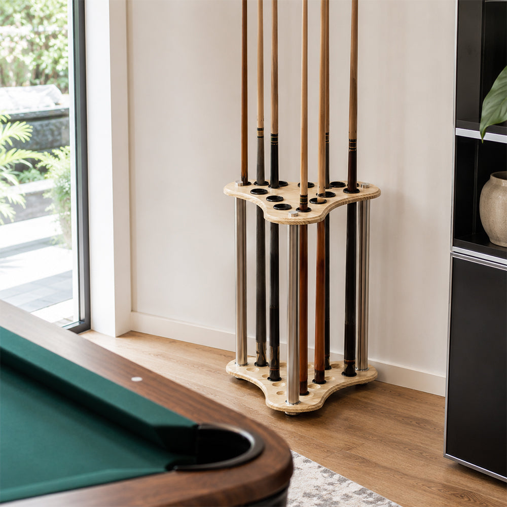 ARIX Pool Cue Rack Thickened Wood-Grain 12-Hole Billiard Cue Stand for Home Game Room Bar & Club - Wood