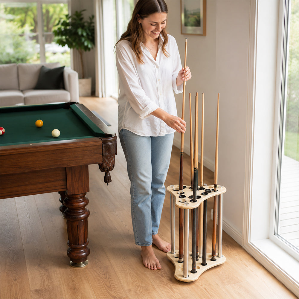 ARIX Pool Cue Rack Thickened Wood-Grain 12-Hole Billiard Cue Stand for Home Game Room Bar & Club - Wood