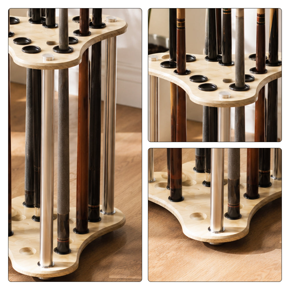 ARIX Pool Cue Rack Thickened Wood-Grain 12-Hole Billiard Cue Stand for Home Game Room Bar & Club - Wood