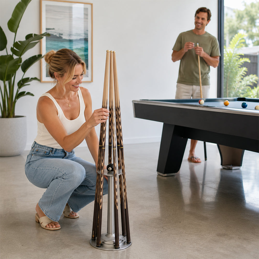 ARIX Pool Cue Rack Carbon Steel Baked Paint 6-Hole Billiard Cue Stand for Home Game Room Bar & Club - Silver