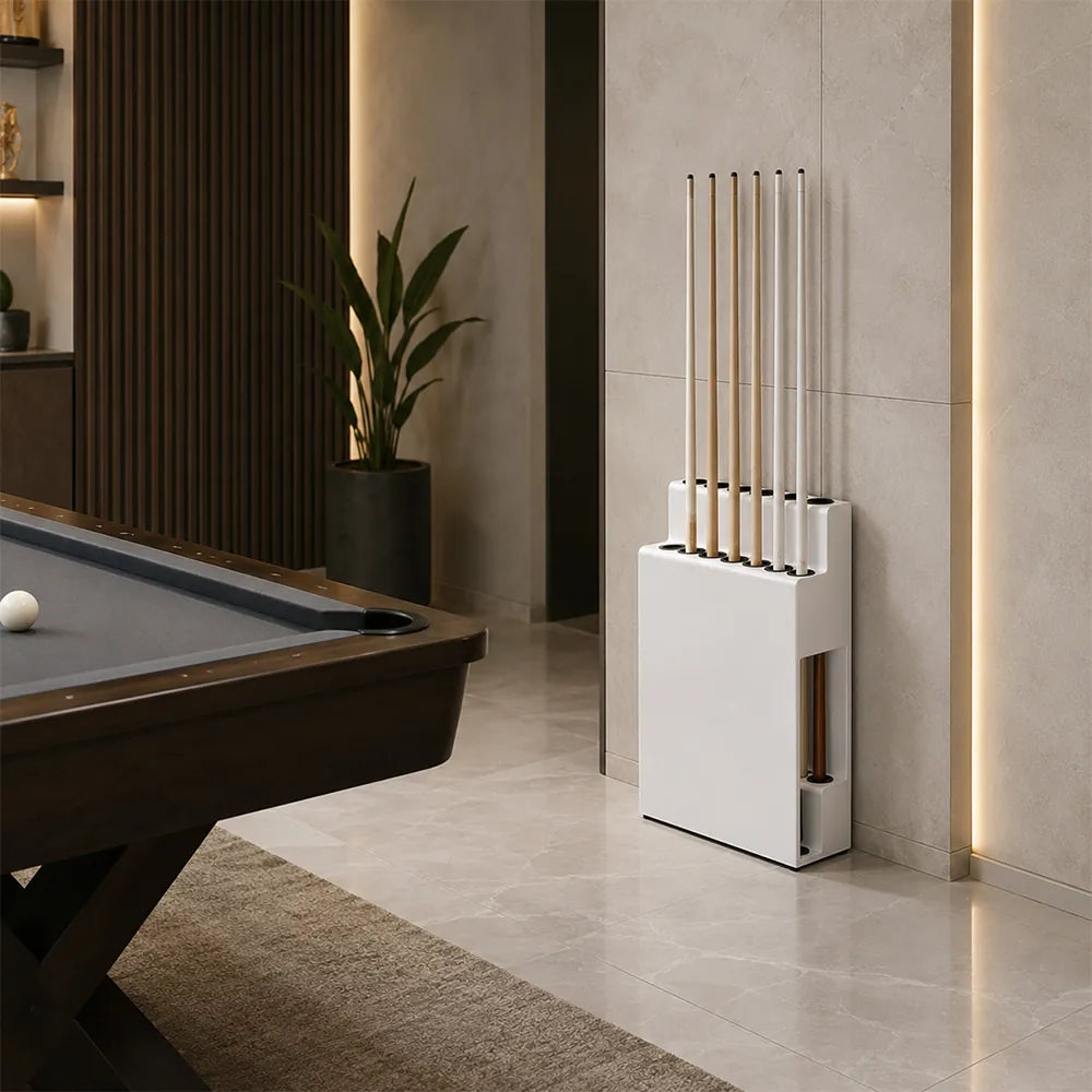 ARIX Pool Cue Rack Metal Frame Stepped Large Capacity Billiard Cue Stand for Home Game Room Bar & Club - White
